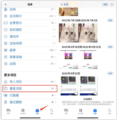 城关苹果手机维修分享iOS 16 中相册重复项目功能使用方法 